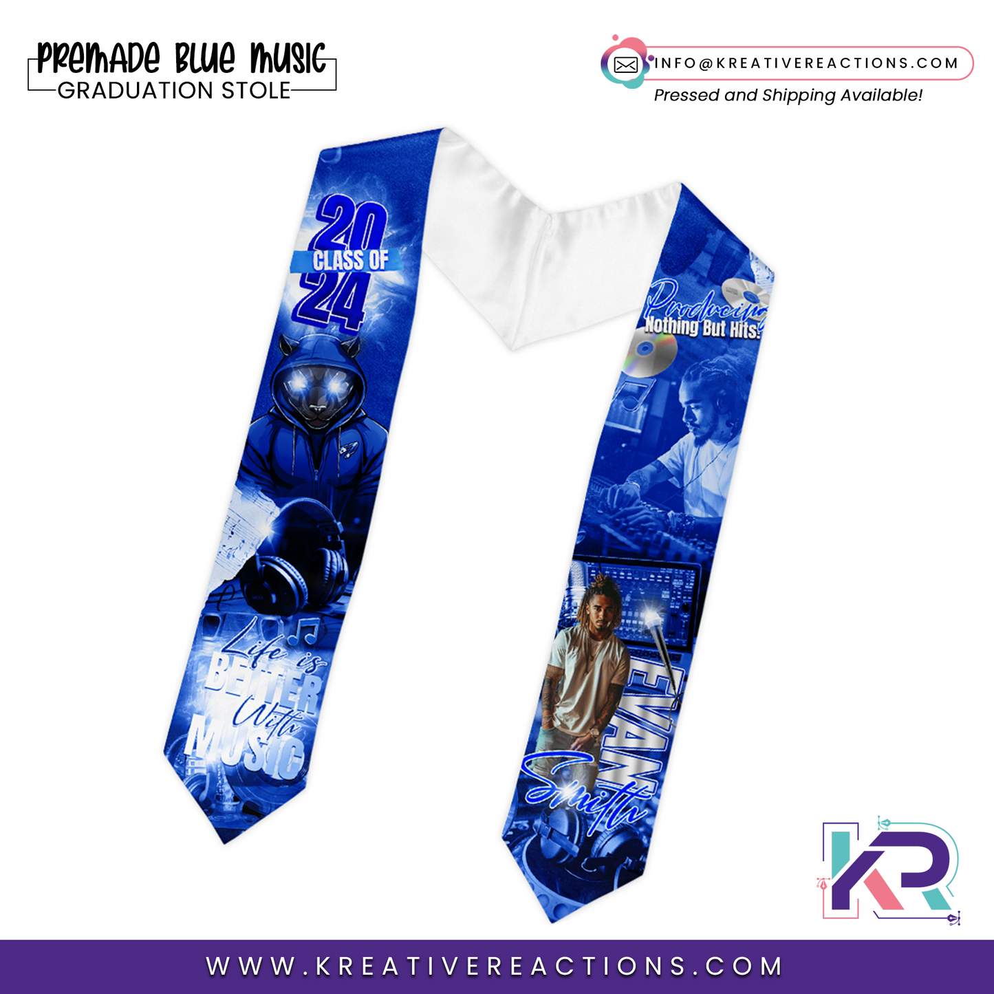 Blue Music Graduation Stole
