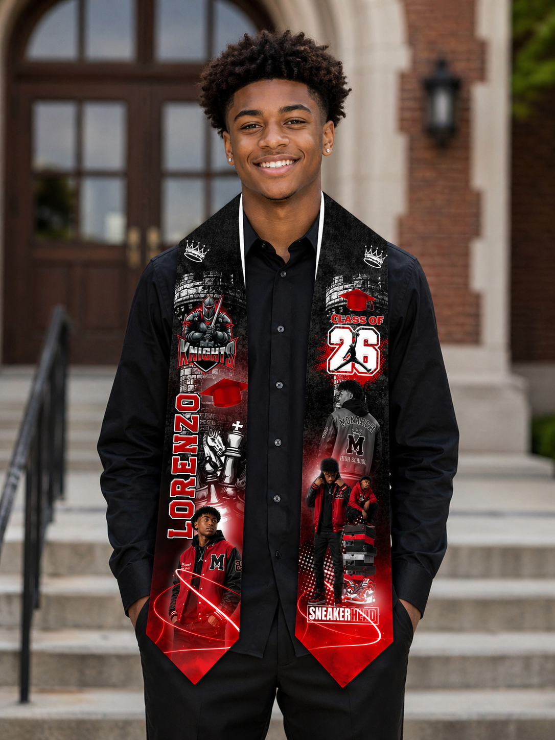 Red+Blk Sneaker King Graduation Stole