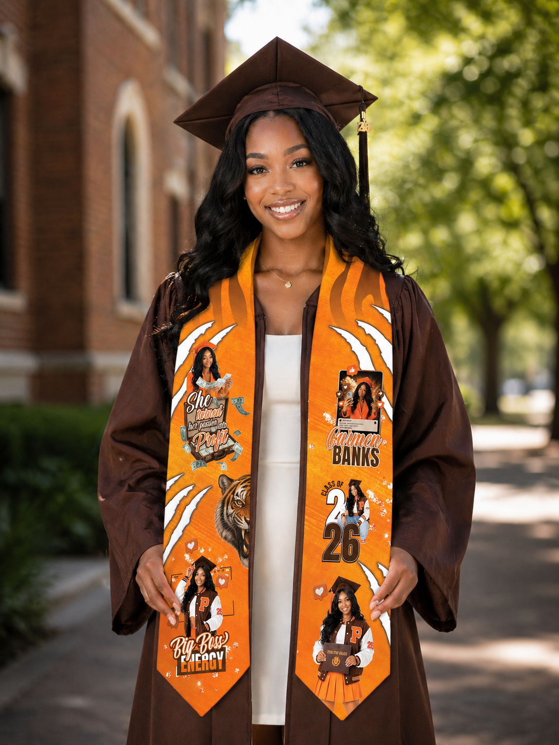 Orange+Brown Big Boss Graduation Stole