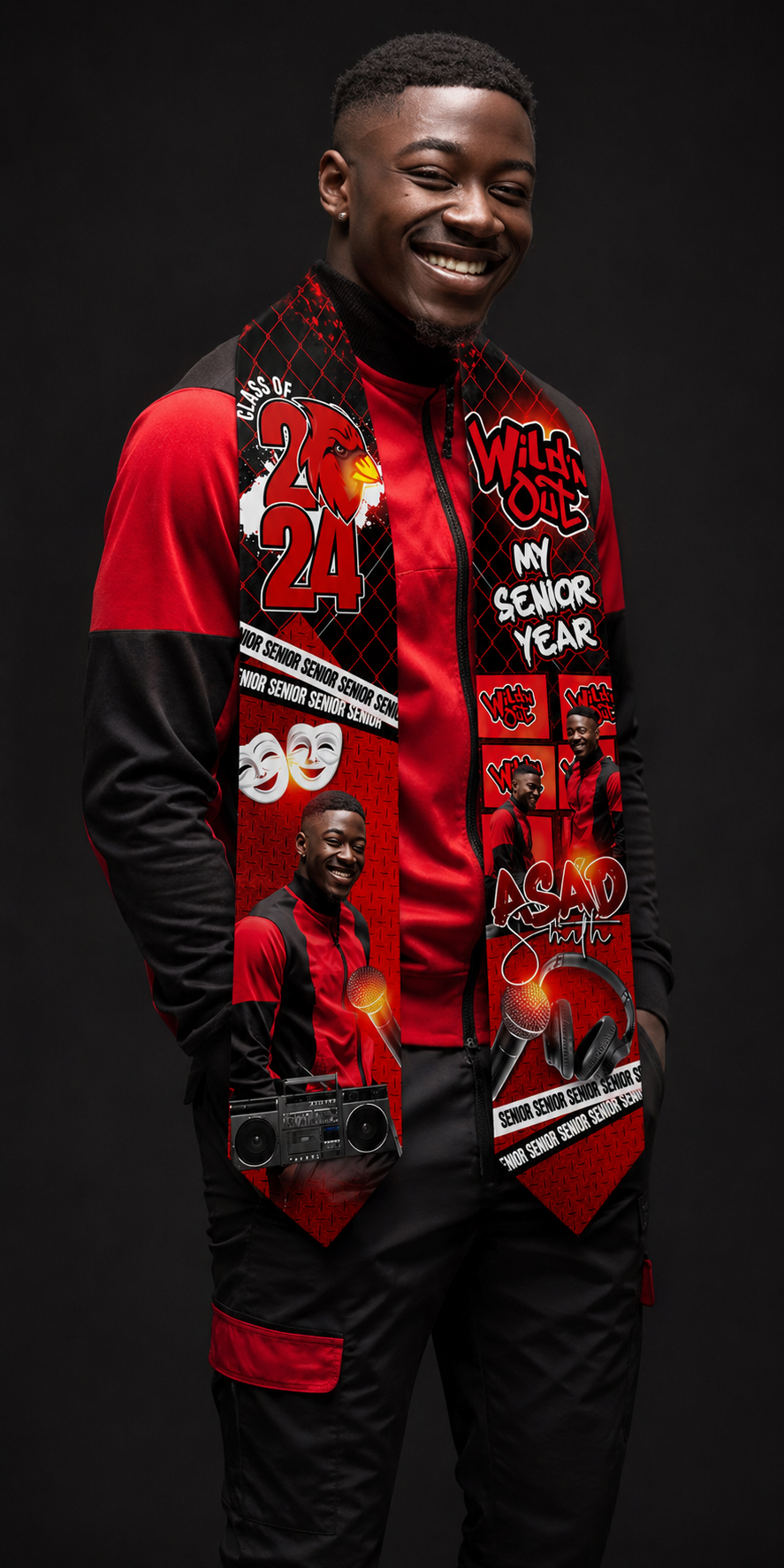 Red+Black Wild'n Graduation Stole