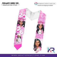 Pink+White Barbie Girl Graduation Stole