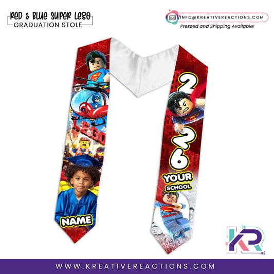 Blue+Red Super Lego Graduation Stole