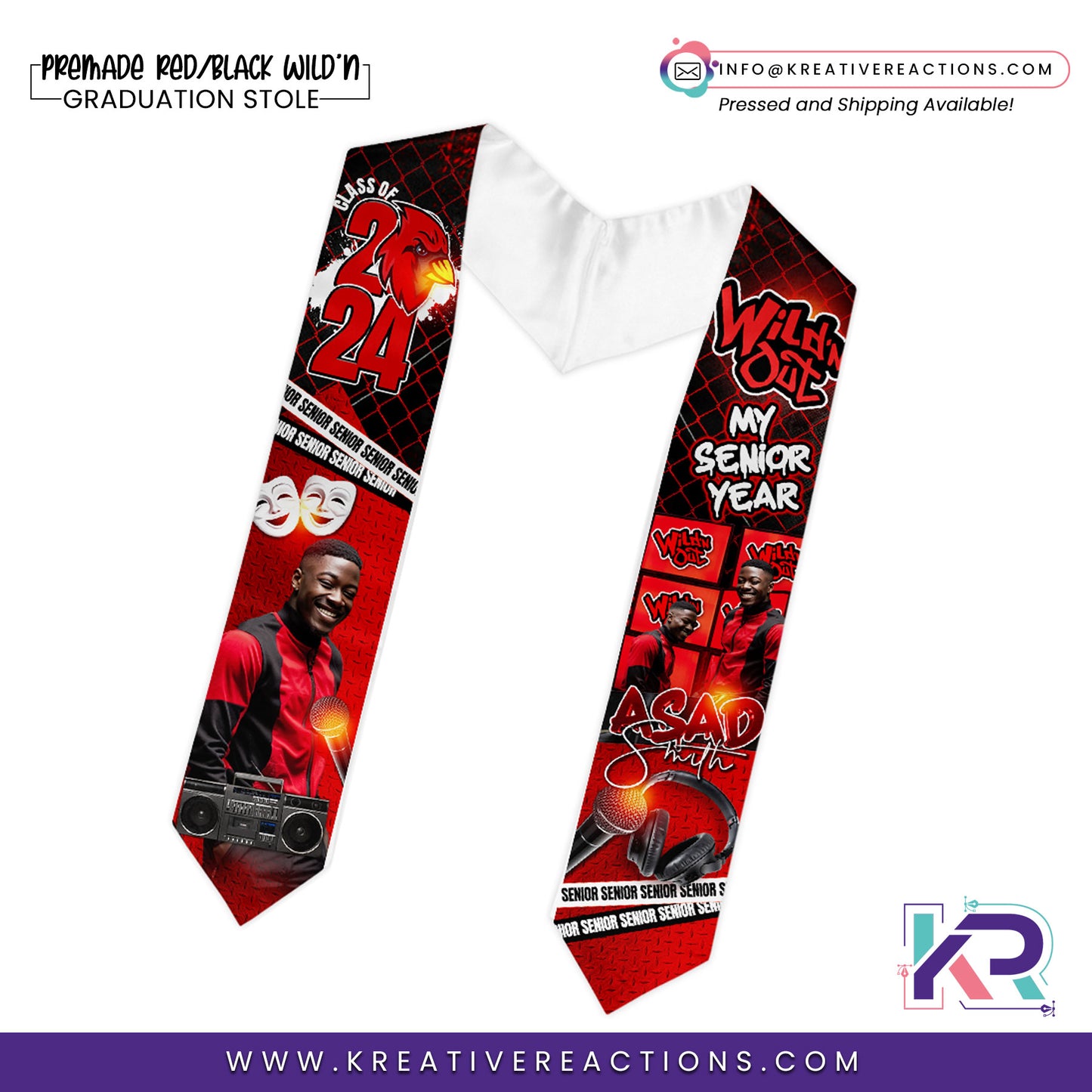 Red+Black Wild'n Graduation Stole