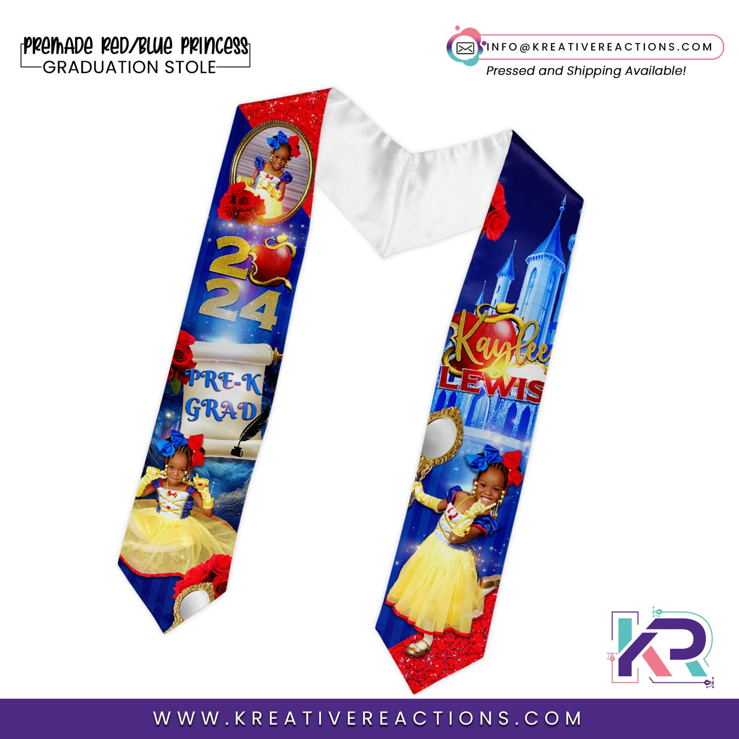 Blue+Red Princess Graduation Stole